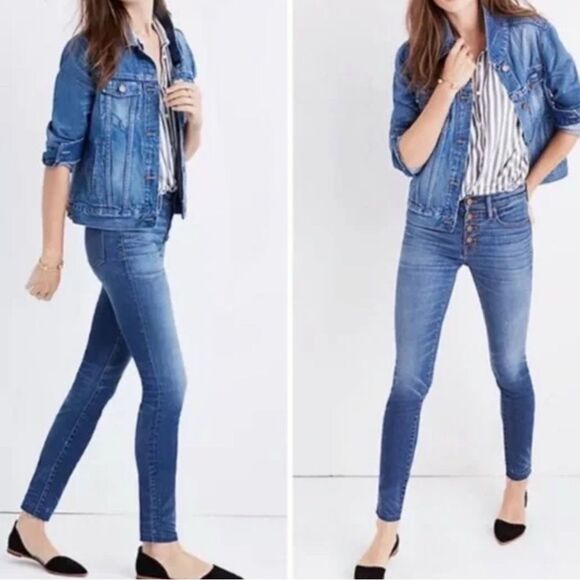 Madewell 9” Mid-Rise Skinny Ankle Crop Button Fly Medium Wash Women Jeans Sz 27 - Picture 1 of 14